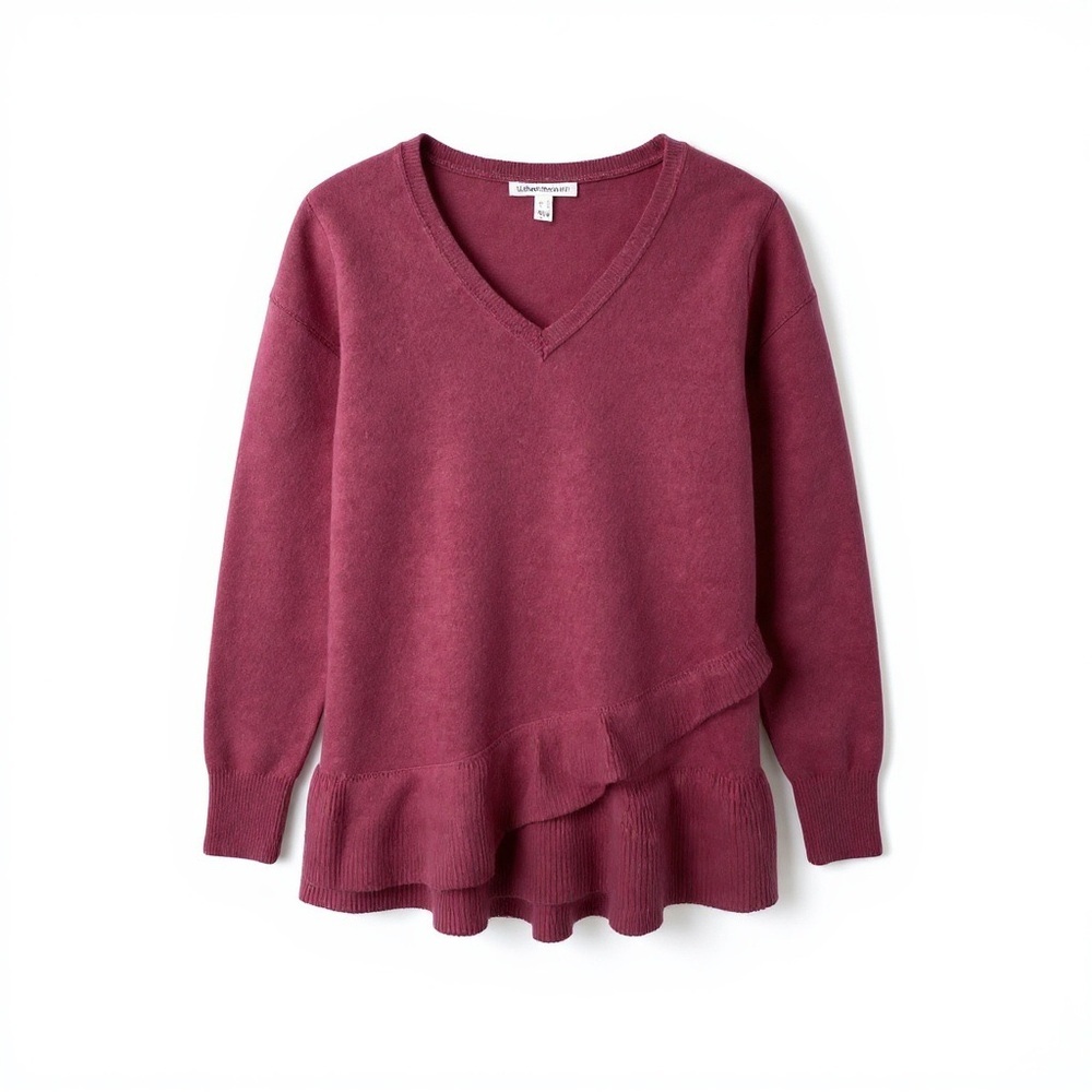 Isaac Mizrahi Pink Cashmere V-Neck Ruffle Peplum Sweater | Women’s Size M